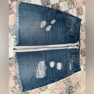 Vintage Forever21 Denim Distressed High Rise Cutoff Zipper Closure Mini Skirt